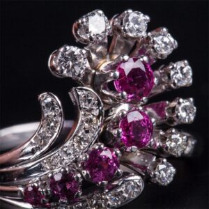 Gold 585 ring with diamond and rubies — image 2