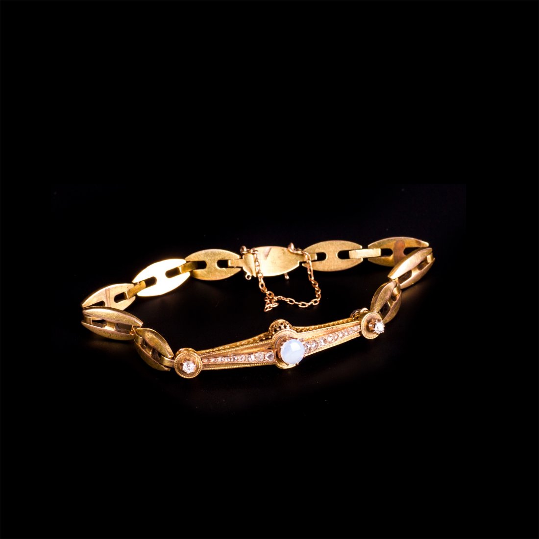 Imperial time gold hand bracelet with diamonds and opal — image 1
