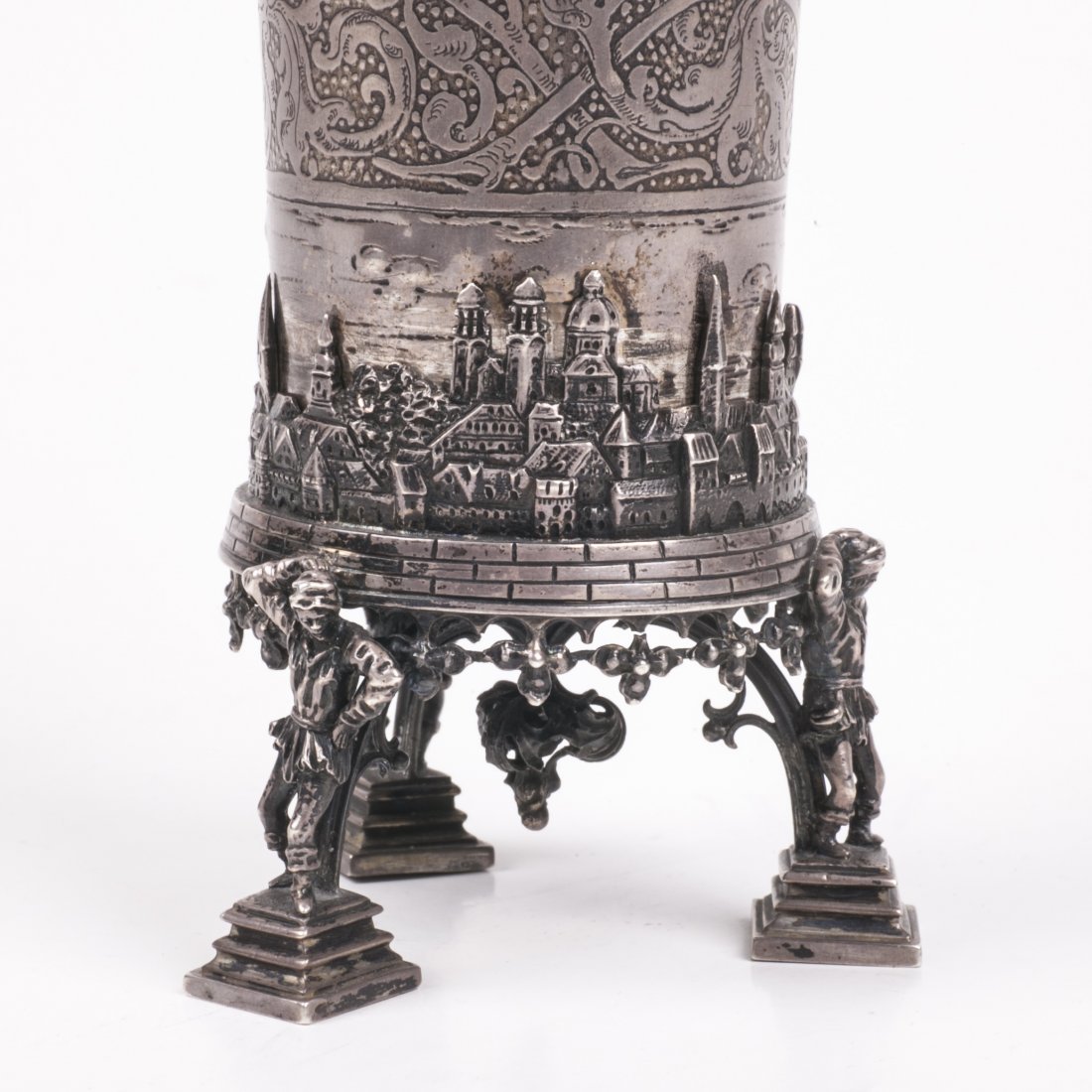 Antique silver goblet on legs with a town view — image 2