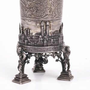 Antique silver goblet on legs with a town view — image 3