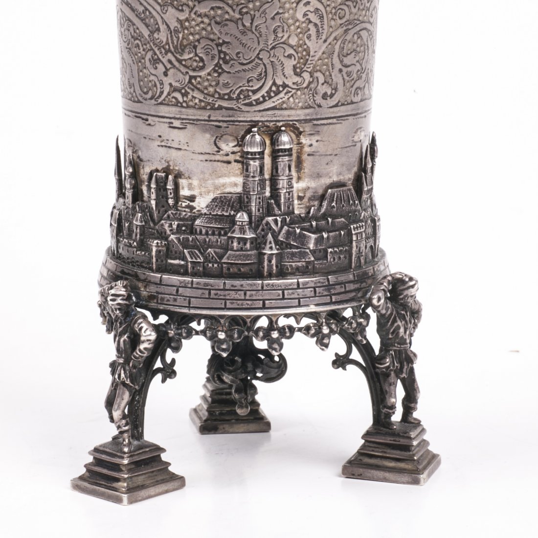 Antique silver goblet on legs with a town view — image 3