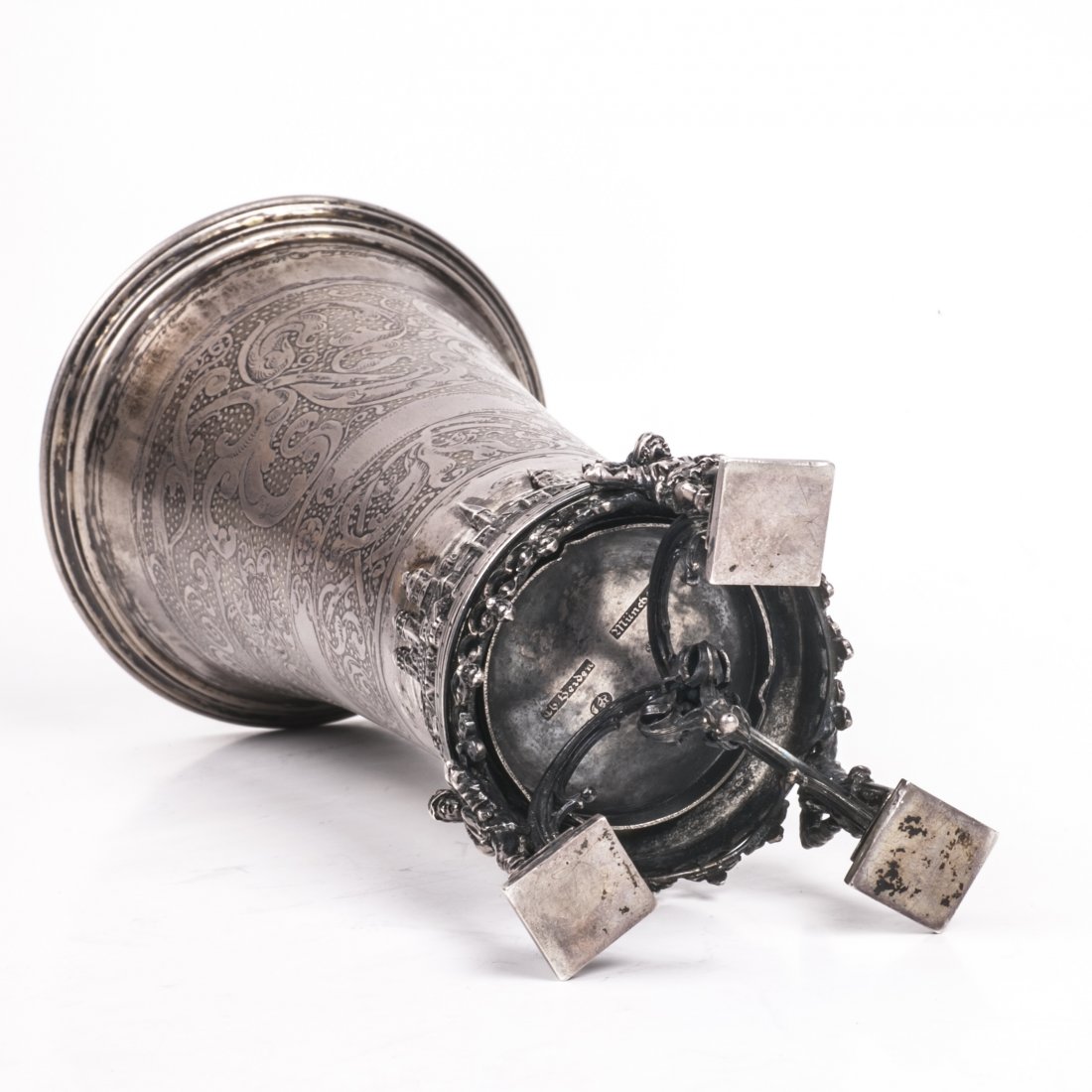 Antique silver goblet on legs with a town view — image 5