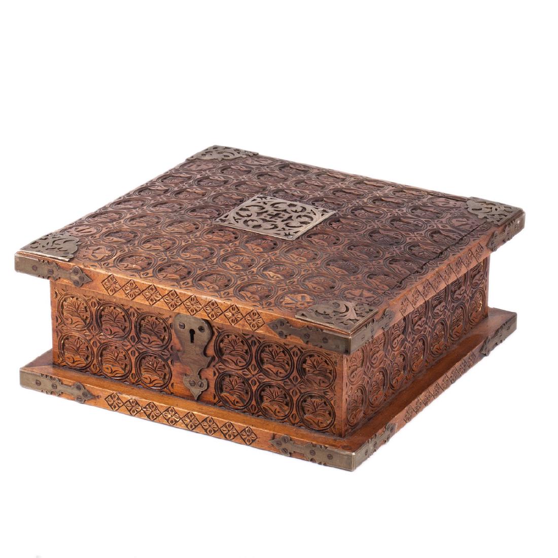Unusual Russian wood carving and brass casket — image 1