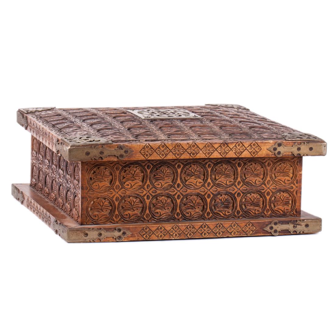 Unusual Russian wood carving and brass casket — image 3