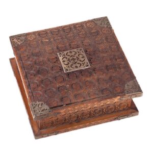Unusual Russian wood carving and brass casket — image 4
