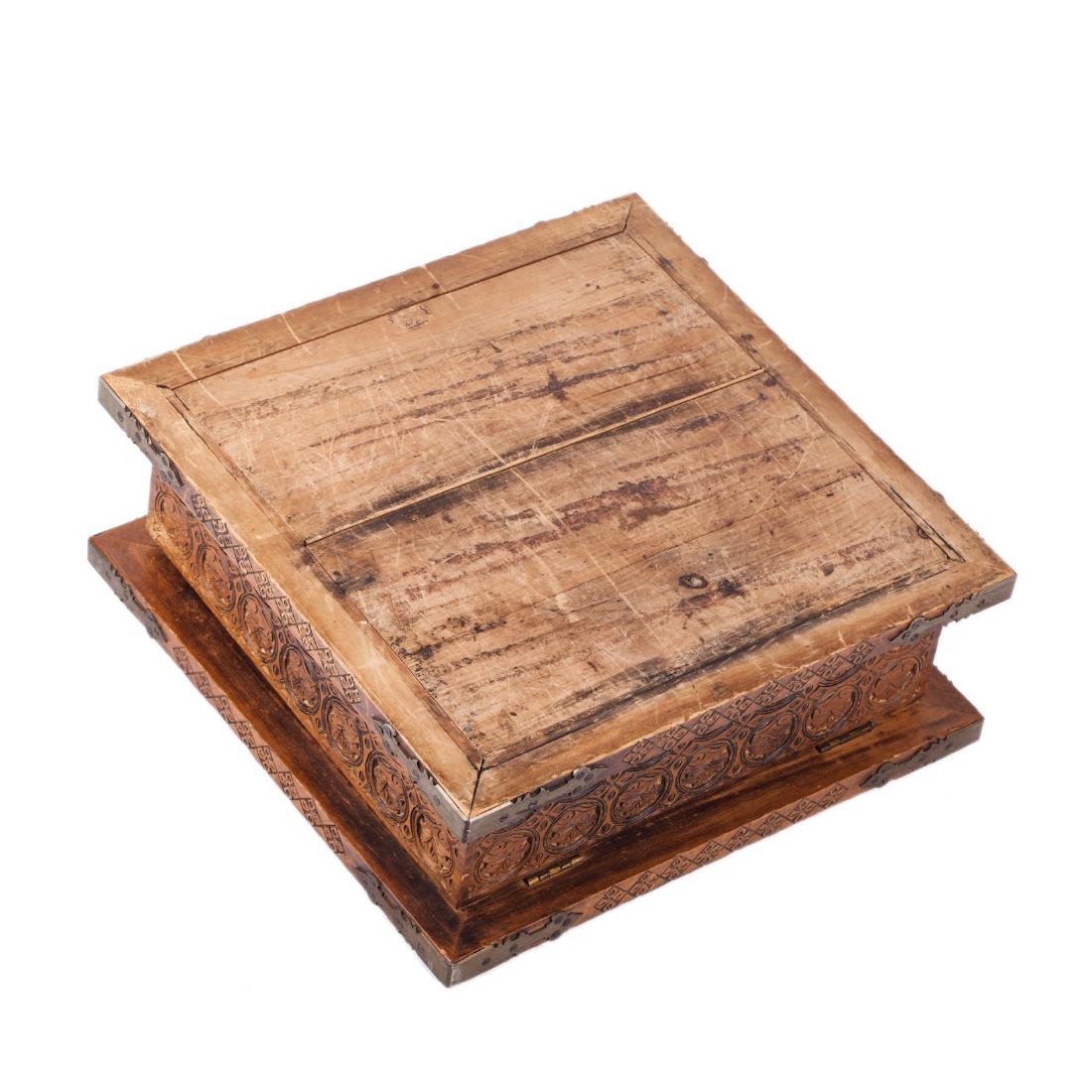Unusual Russian wood carving and brass casket — image 5