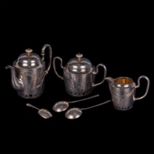 Russian silver-gilt and engraving tea set — image 1