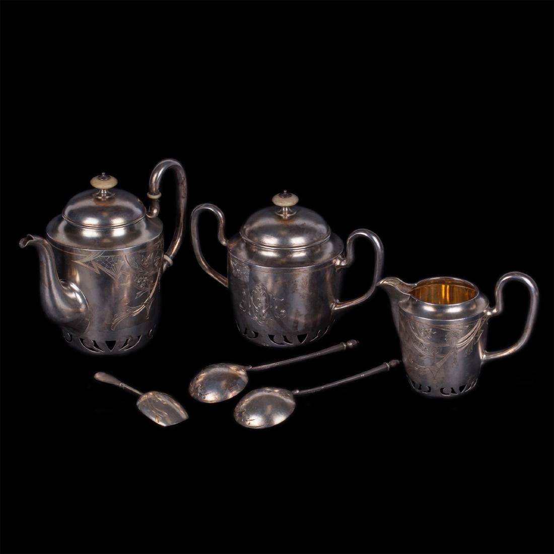 Russian silver-gilt and engraving tea set — image 1