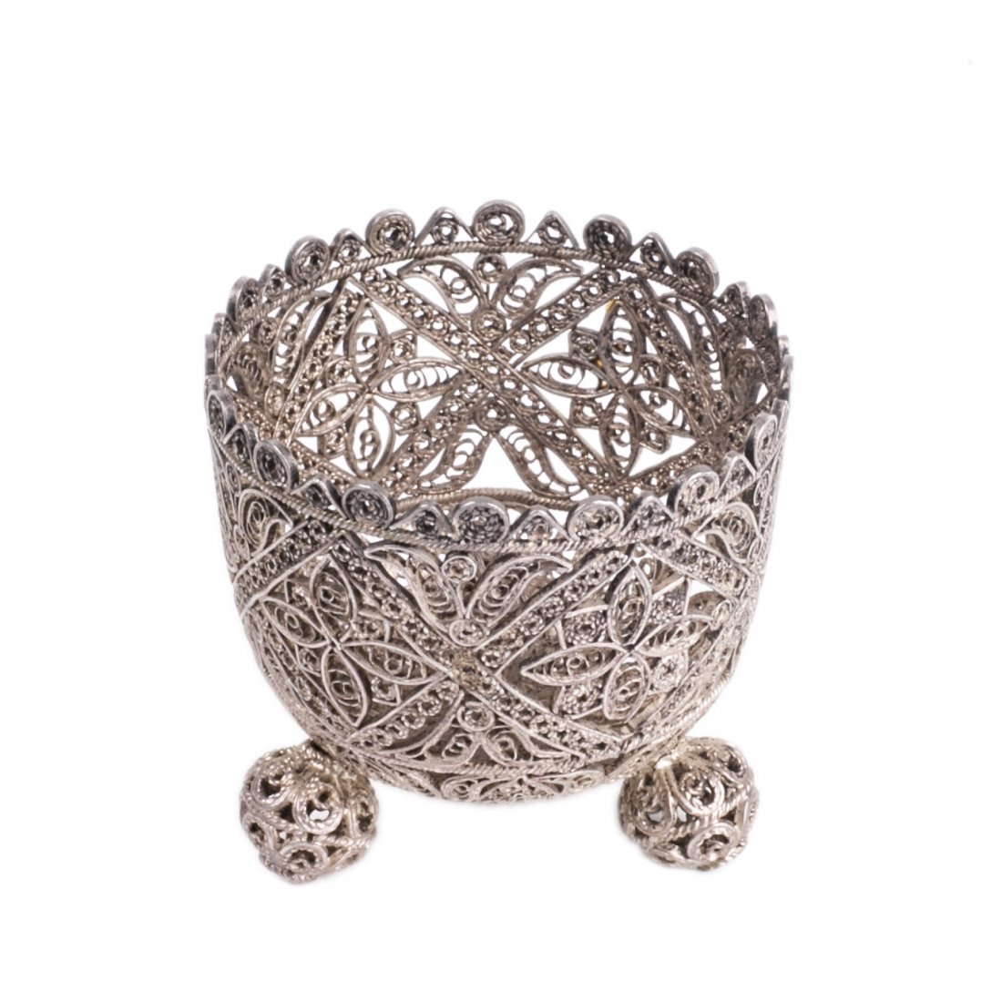 Antique filigree silver stand for egg — image 1