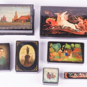 Set of 7 soviet lacquer boxes. Palekh, Fedoskino. — image 1