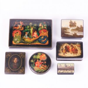 Set of 6 soviet lacquer boxes. Palekh, Fedoskino. — image 1