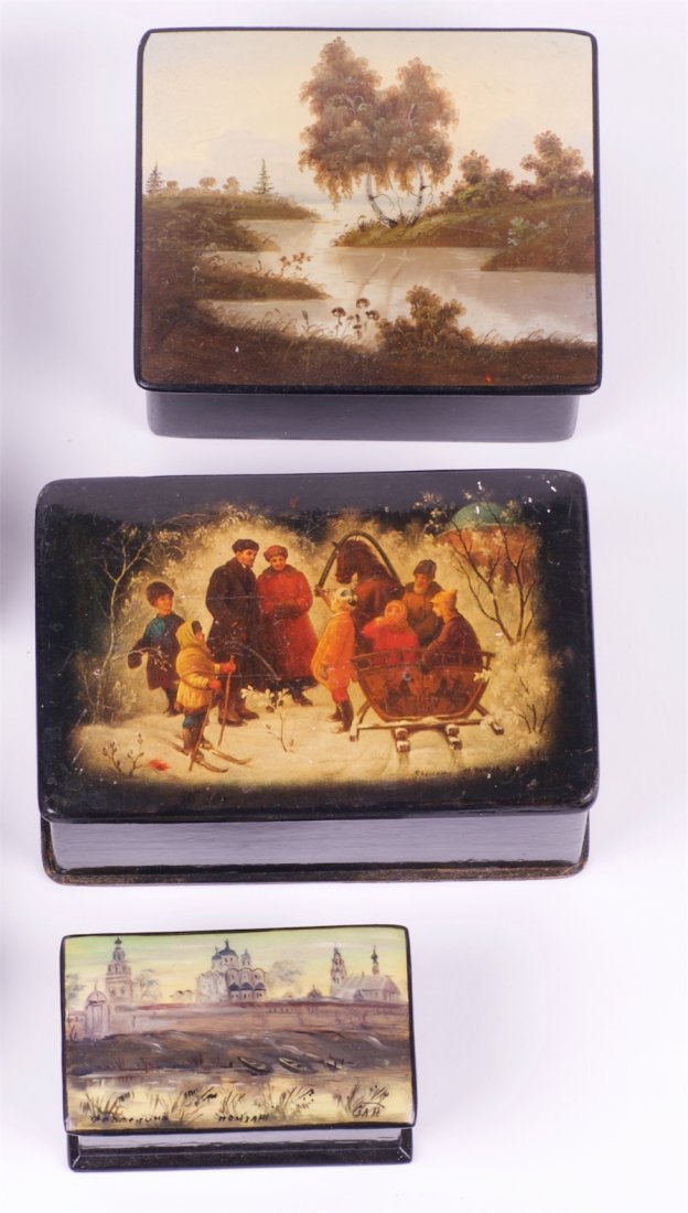 Set of 6 soviet lacquer boxes. Palekh, Fedoskino. — image 4