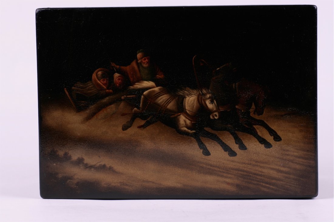 Russian lacquer casket "Winter troyka". — image 6