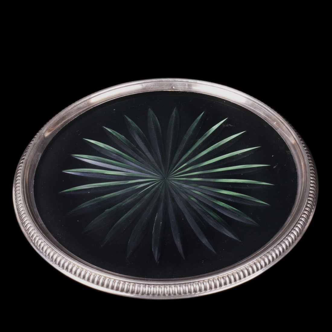 Antique French glass tray with silver encrusts — image 1