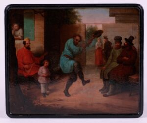 Russian lacquer casket "Village dancing". — image 4