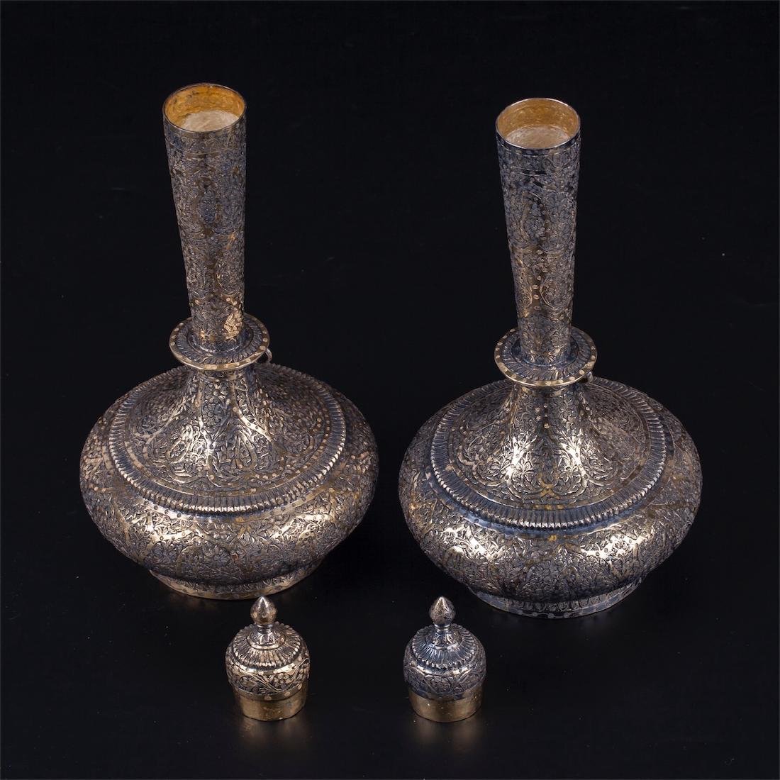 A pair of Kashmir silver surahi water flasks — image 3