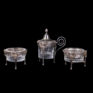 Antique French set of 2 saltcellars and a mustard pot — image 1