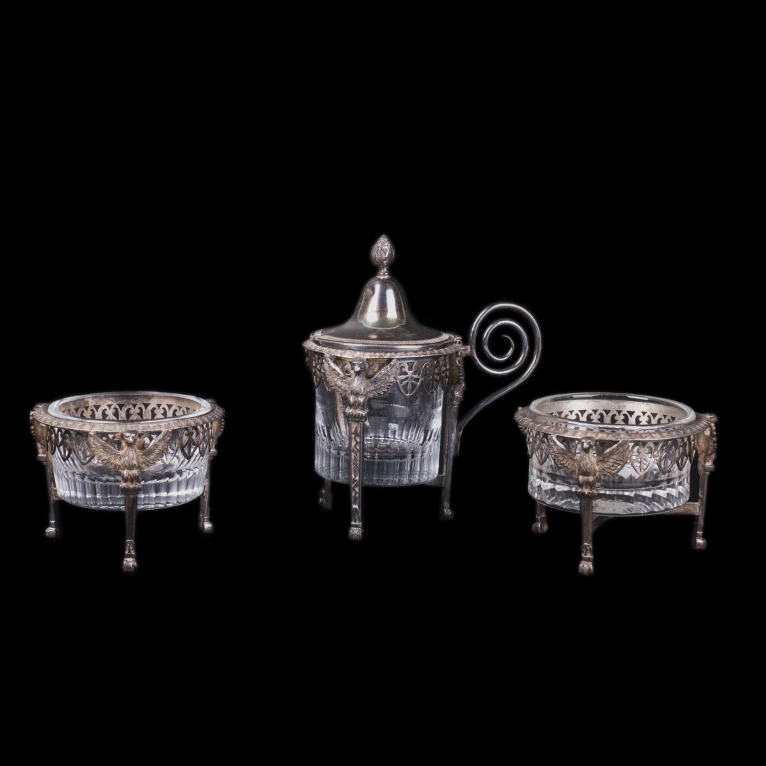 Antique French set of 2 saltcellars and a mustard pot — image 1