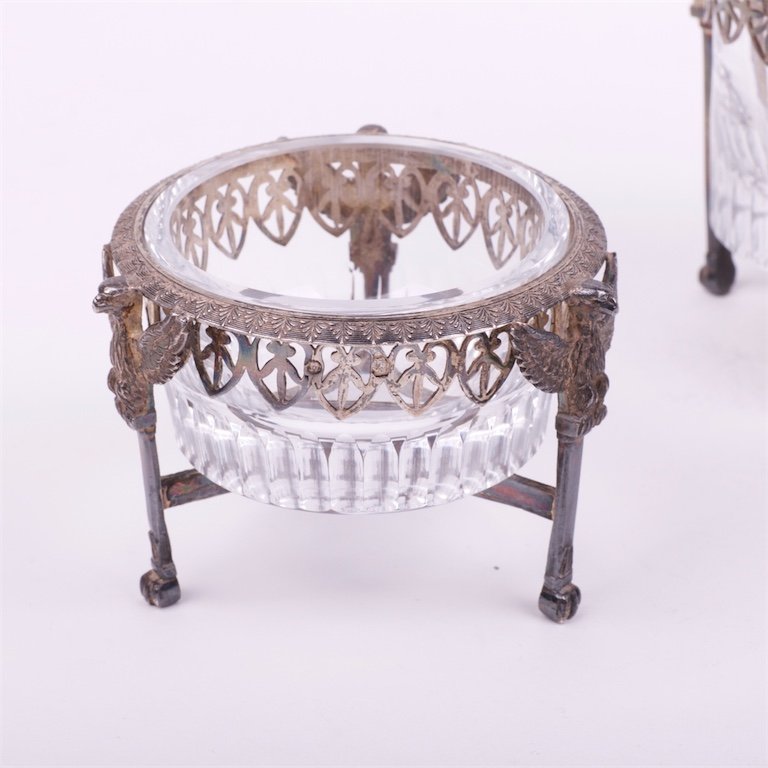 Antique French set of 2 saltcellars and a mustard pot — image 2