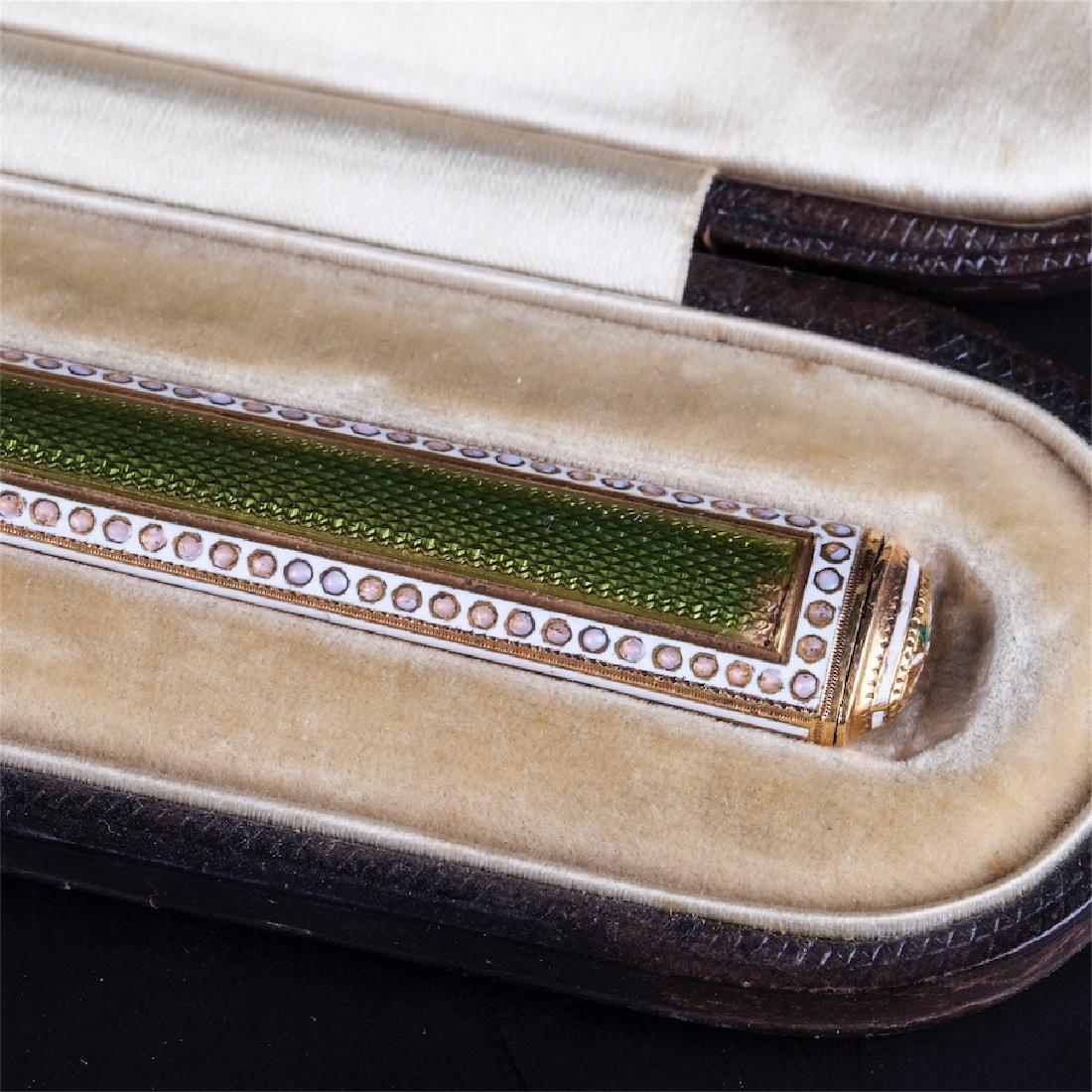 18K gold paper knife with colour enamel in a leather — image 3