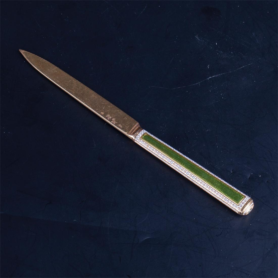 18K gold paper knife with colour enamel in a leather — image 5