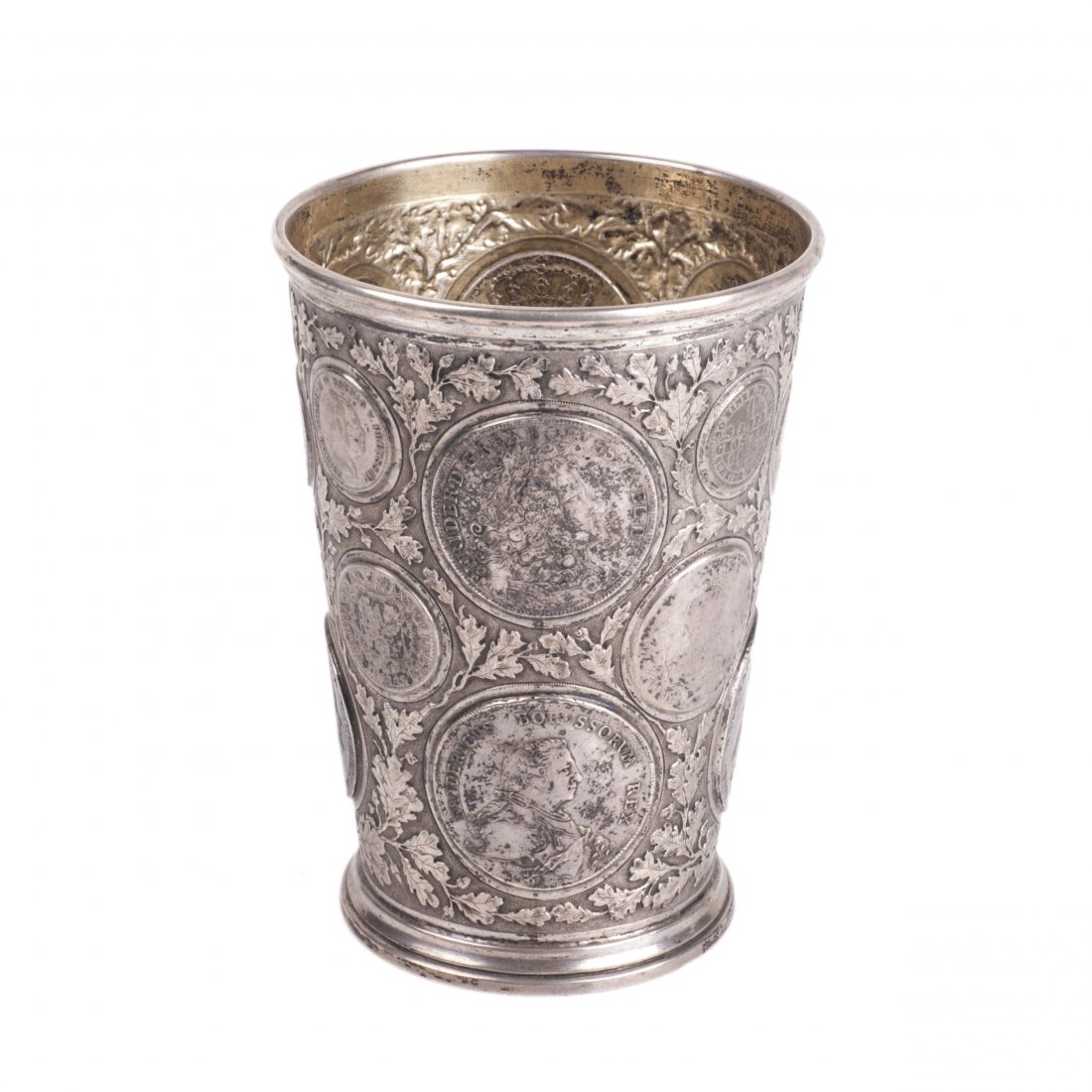 Antique silver goblet enchased with different coins — image 1