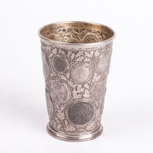 Antique silver goblet enchased with different coins — image 2