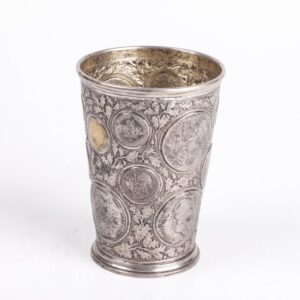 Antique silver goblet enchased with different coins — image 3