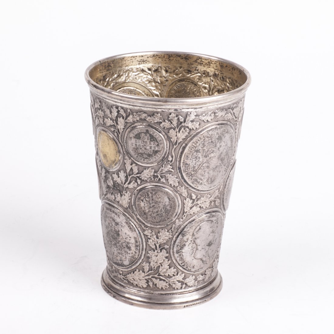 Antique silver goblet enchased with different coins — image 3
