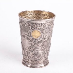 Antique silver goblet enchased with different coins — image 4