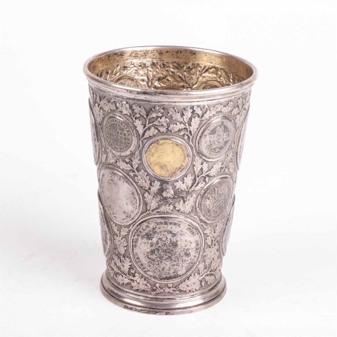 Antique silver goblet enchased with different coins — image 4
