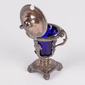 Antique French silver mustard pot. 950 silver, blue — image 2