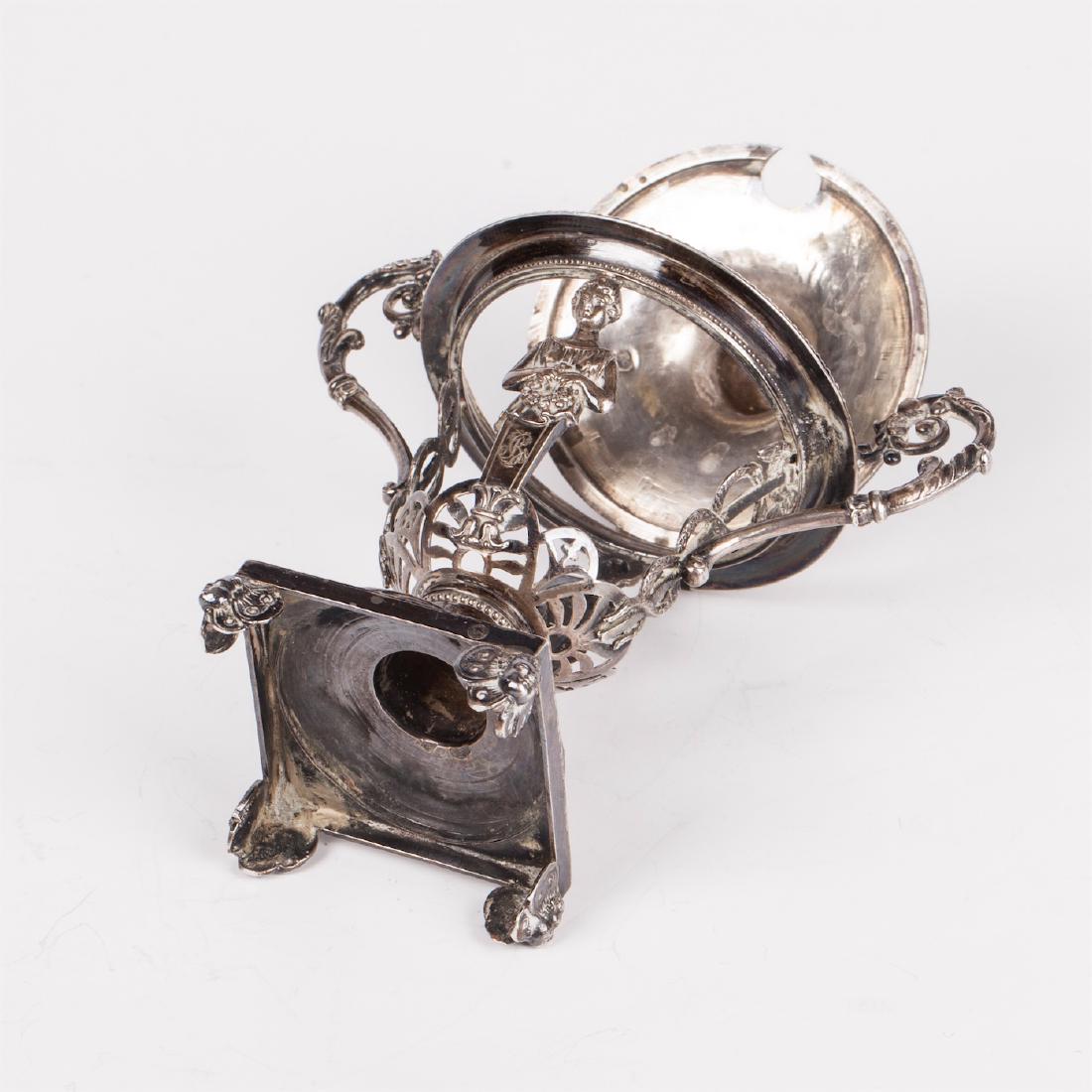 Antique French silver mustard pot. 950 silver, blue — image 3