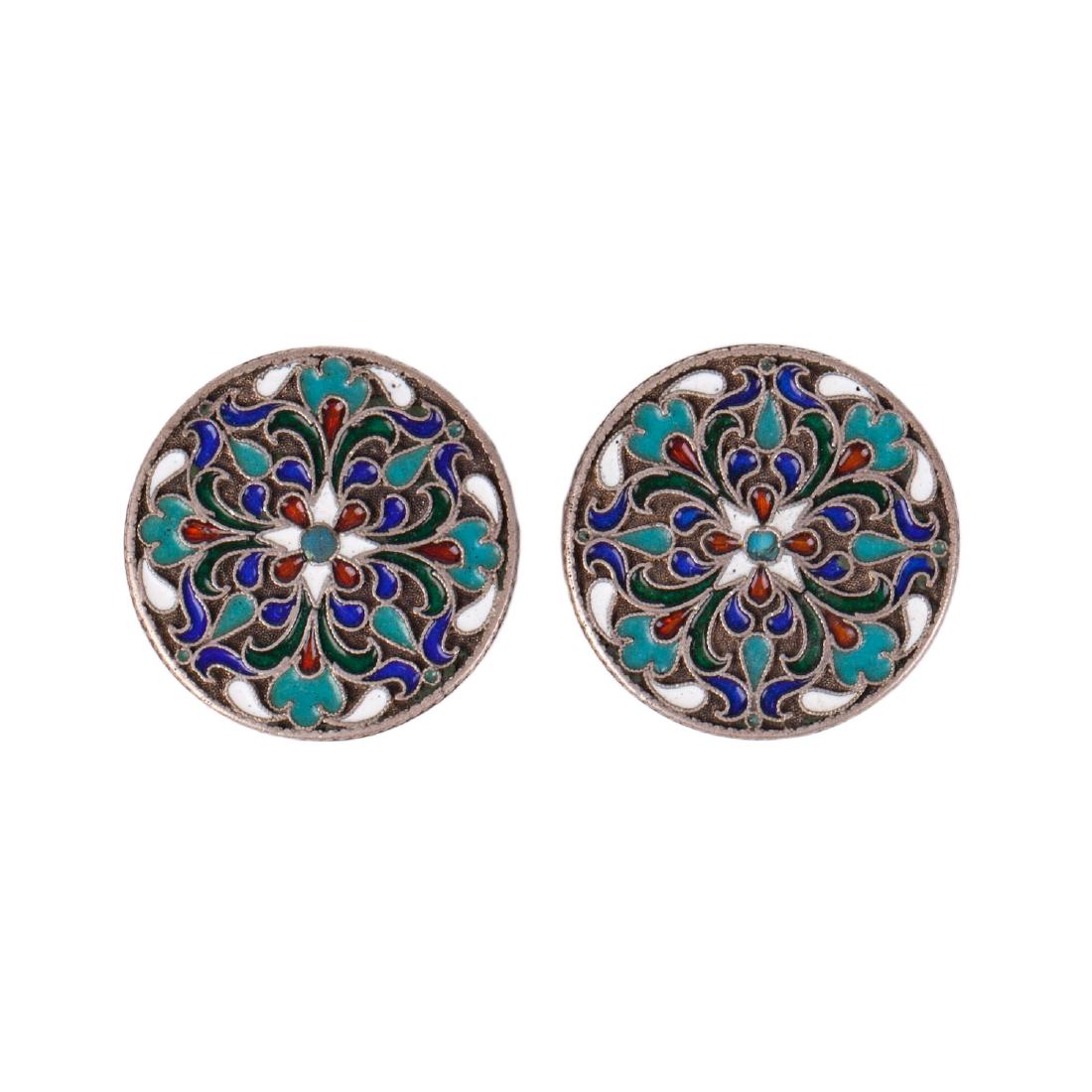 Russian silver and cloisonne enamel cufflinks — image 1