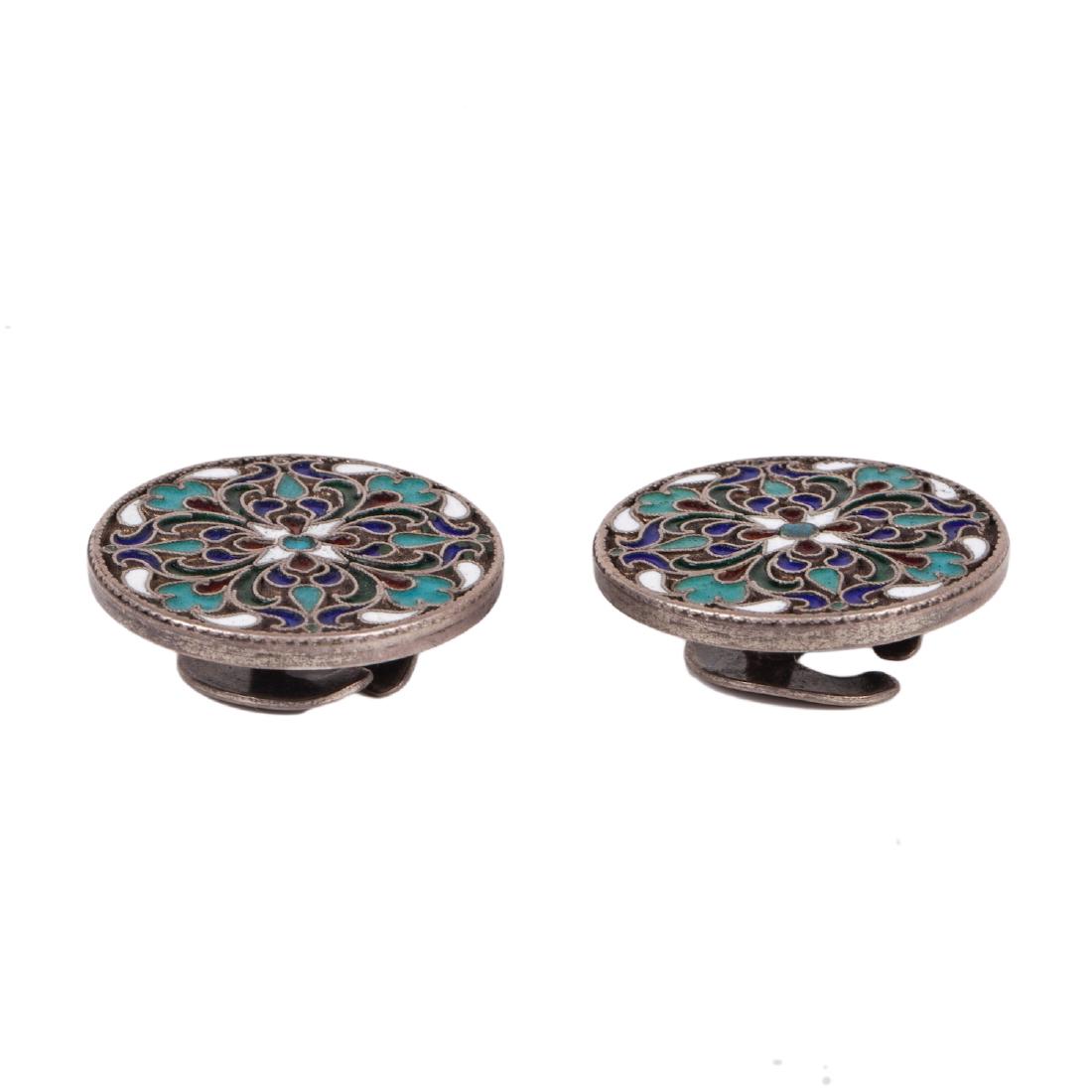 Russian silver and cloisonne enamel cufflinks — image 2