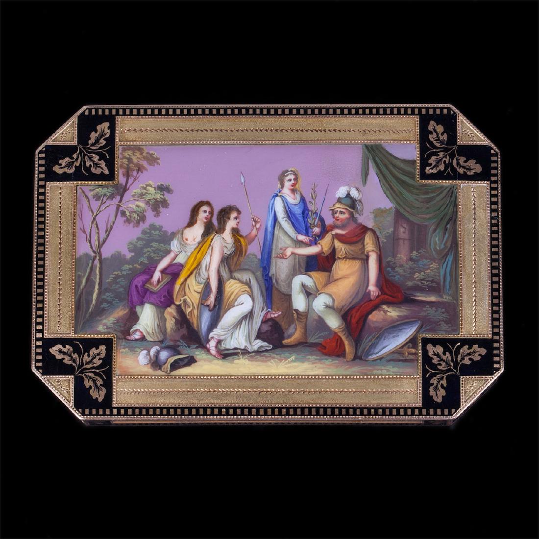 Swiss or Austrian gold snuff box with 2 enamel plaques — image 5