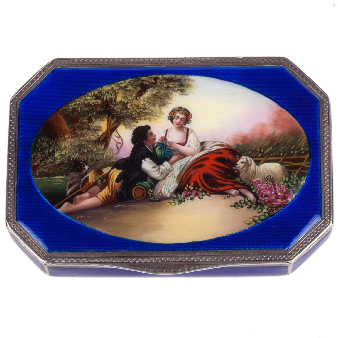 Antique European silver box with gallant scenes — image 2