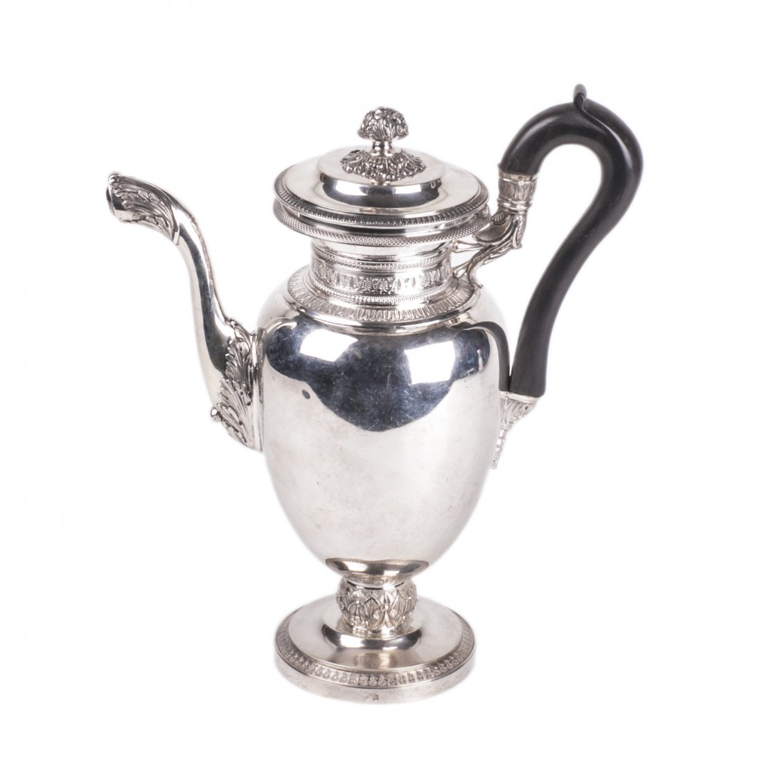 Antique silver coffee pot with wooden handles — image 1