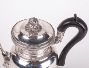 Antique silver coffee pot with wooden handles — image 2