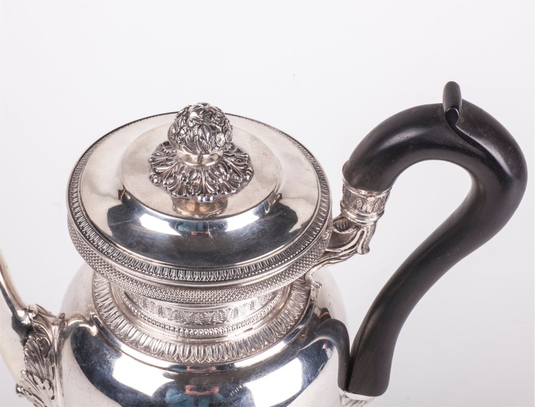 Antique silver coffee pot with wooden handles — image 2