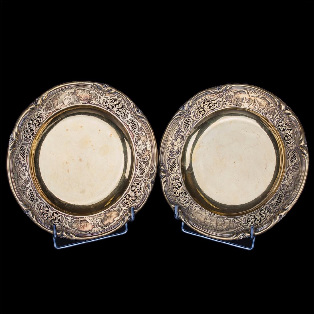 Pair of antique silver plates on legs — image 1