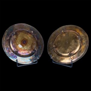 Pair of antique silver plates on legs — image 2