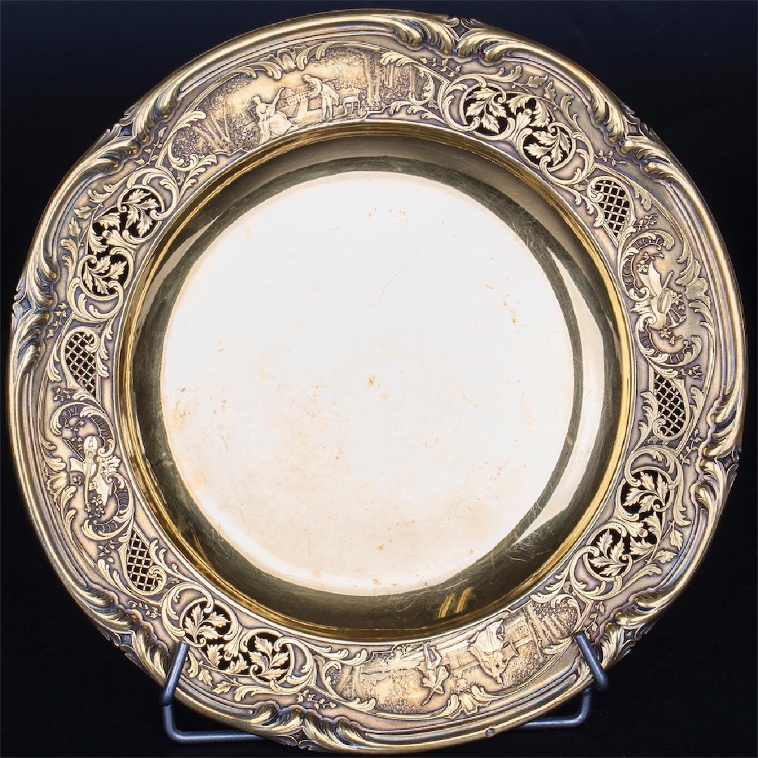 Pair of antique silver plates on legs — image 3