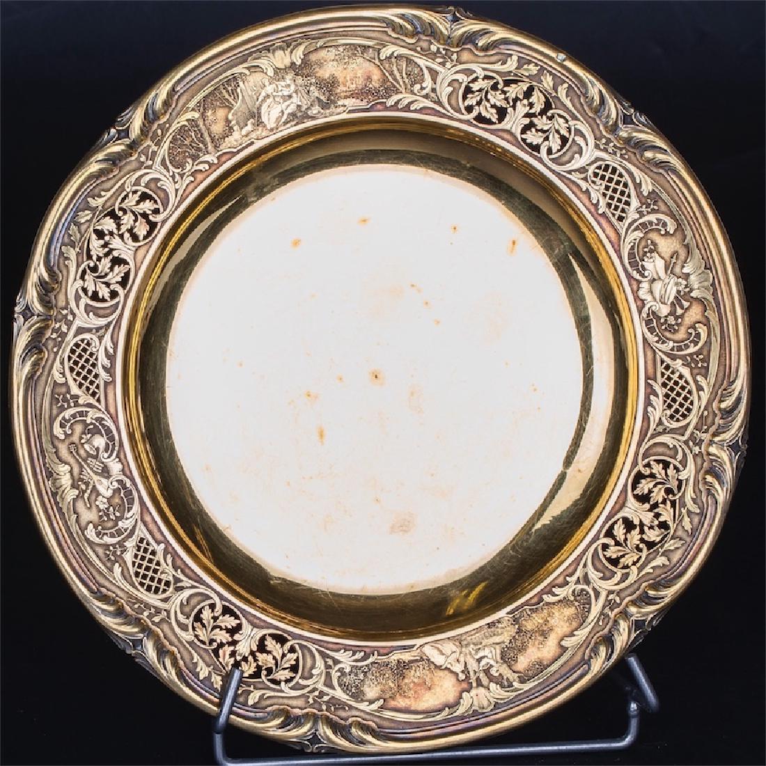 Pair of antique silver plates on legs — image 4