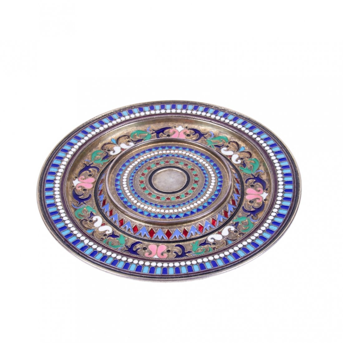 Russian silver and cloisonne enamel decorative plate — image 1