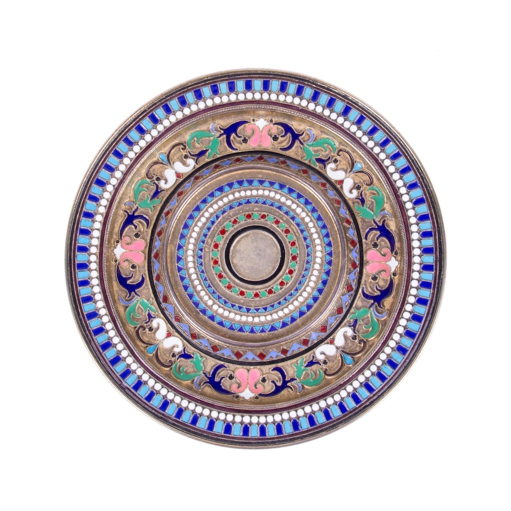 Russian silver and cloisonne enamel decorative plate — image 2