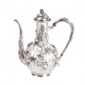 Antique Japan silver coffee pot with flower motifs — image 1