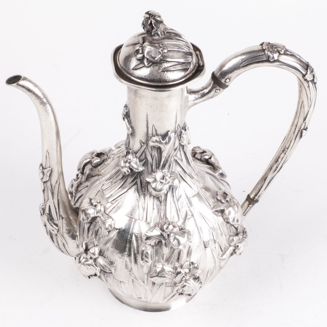 Antique Japan silver coffee pot with flower motifs — image 2