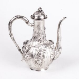 Antique Japan silver coffee pot with flower motifs — image 3