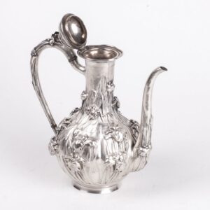 Antique Japan silver coffee pot with flower motifs — image 4